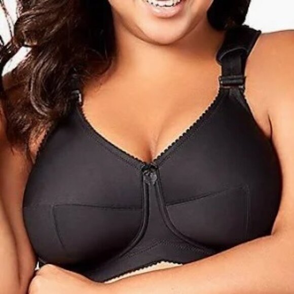 NEW Elila Black Full Coverage Wireless Soft Cup Comfort Strap Bra Sz 48H